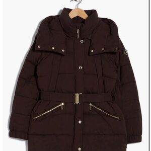 Michael Kors Belted Channel Quilted Hooded Puffer Coat